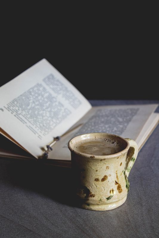 coffee, book, reading