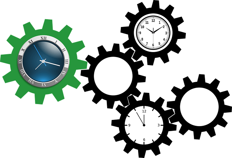 time management, clock, cog