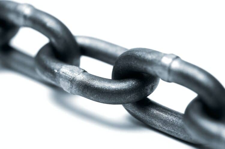 grey metal chain on white background